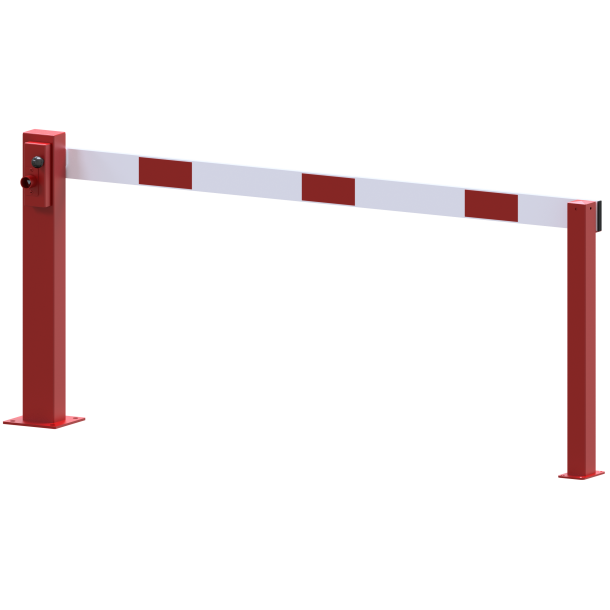 Compact hand barrier | without fixed support post | clear width: 2000 mm | with triangular lock | hot-dip galvanized and coated red / white